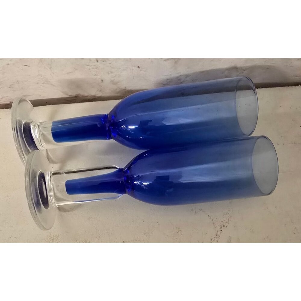 Pair of Bormioli Rocco Into The Blue Italian Art Glass Champagne Flutes Glasses - Picture 3 of 5